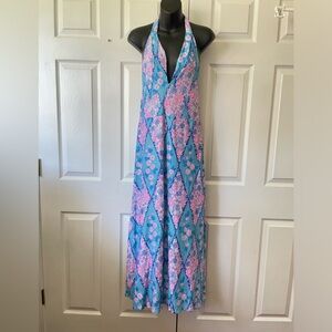 Vintage halter dress in neon pink & blue US Sz Medium